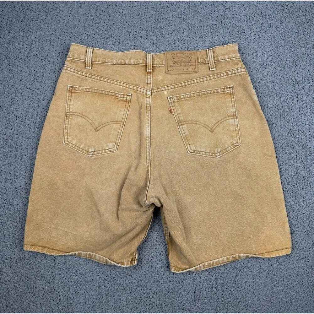 Vintage Levis Shorts Mens 36 Brown Orange Tab Relaxed Fit 550 Jorts Jean 90s USA